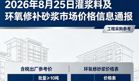 汕头2026年8月25日灌浆料及环氧修补砂浆市场价格信息通报
